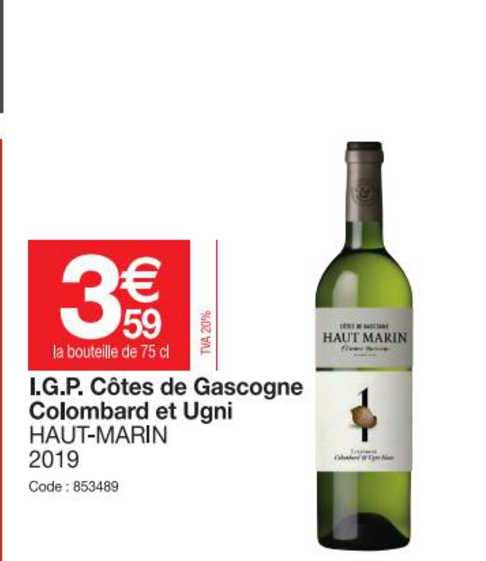 i.g.p. côtes de gascogne colombard et ugni haut marin 2019