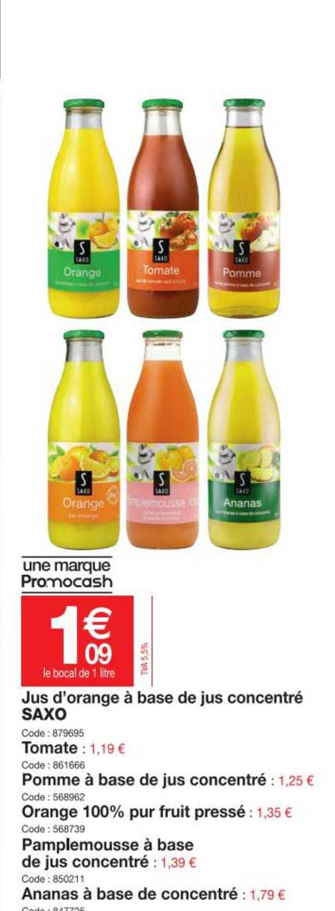 Jus D'orange à Base De Jus Concentré Saxo, Tomate, Pomme, Pamplemousse, Ananas