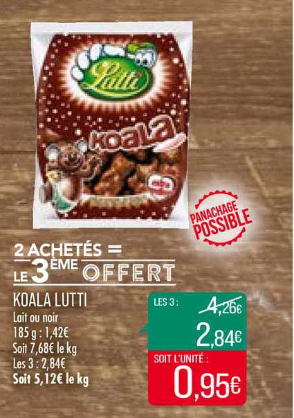 koala lutti 2 achetés = le 3ème offert
