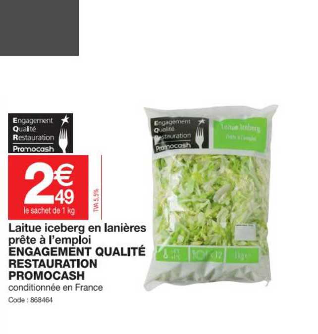 laitue iceberg en lanières prête à l'emploi promocash