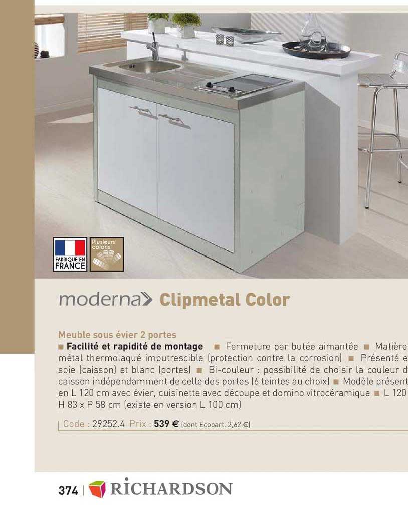 meuble sous évier 2 portes clipmetal color