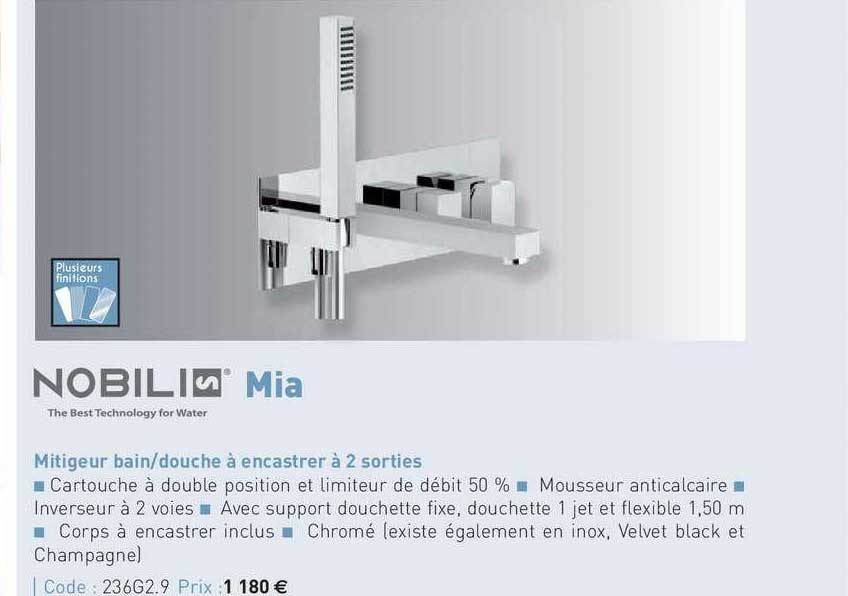 mitigeur bain-douche à encastrer à 2 sorties