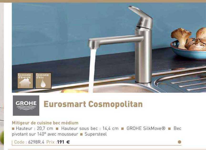 mitigeur de cuisine bec médium eurosmart cosmopolitan