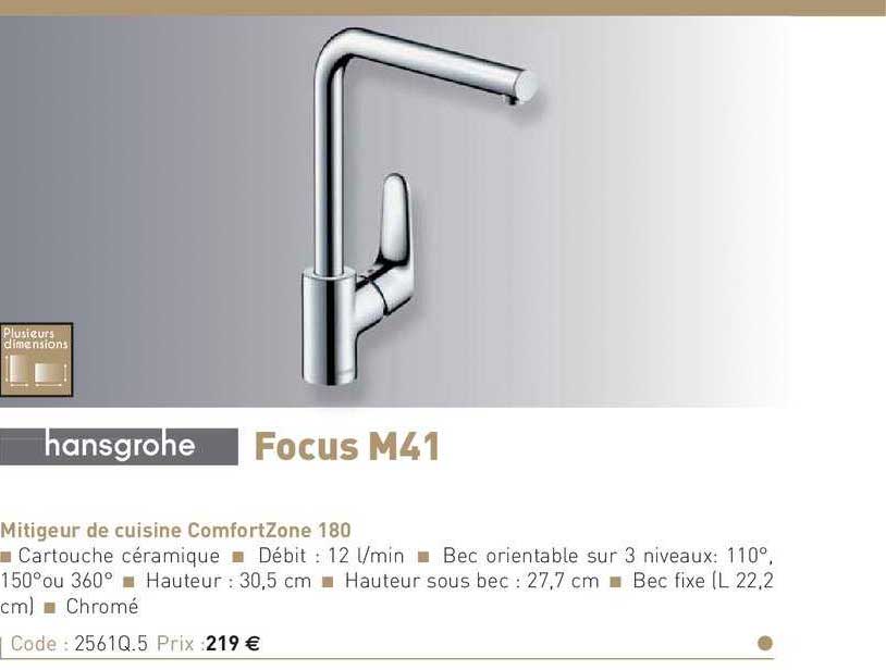 mitigeur de cuisine comfortzone 180 focus m41
