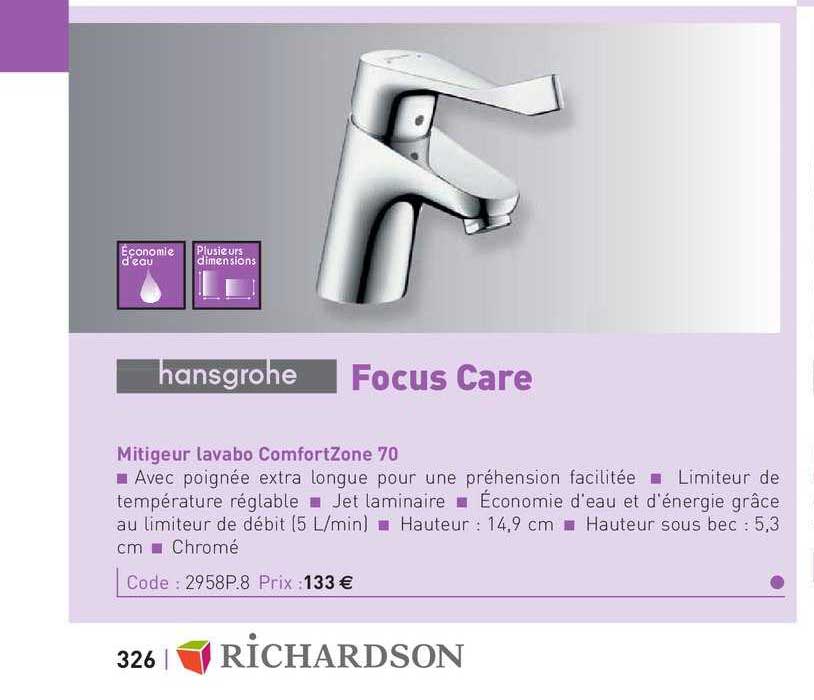 mitigeur lavabo comfortzone 70 focus care