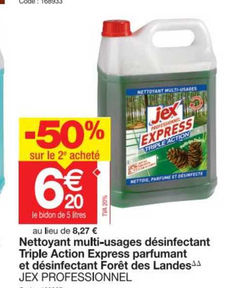 Nettoyant Multi-usages Désinfectant Triple Action Express Parfumant Et Désinfectant Fôret Des Landes Jex Professionnel