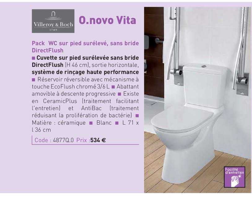 pack wc sur pied surélevé, sans bride directflush o.novo vita