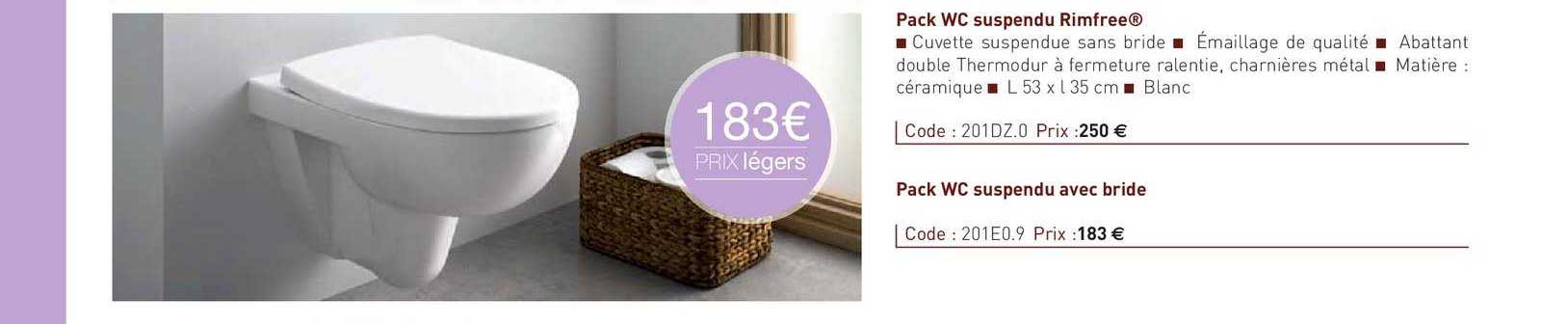 pack wc suspendu rimfree, pack wc suspendu avec bride