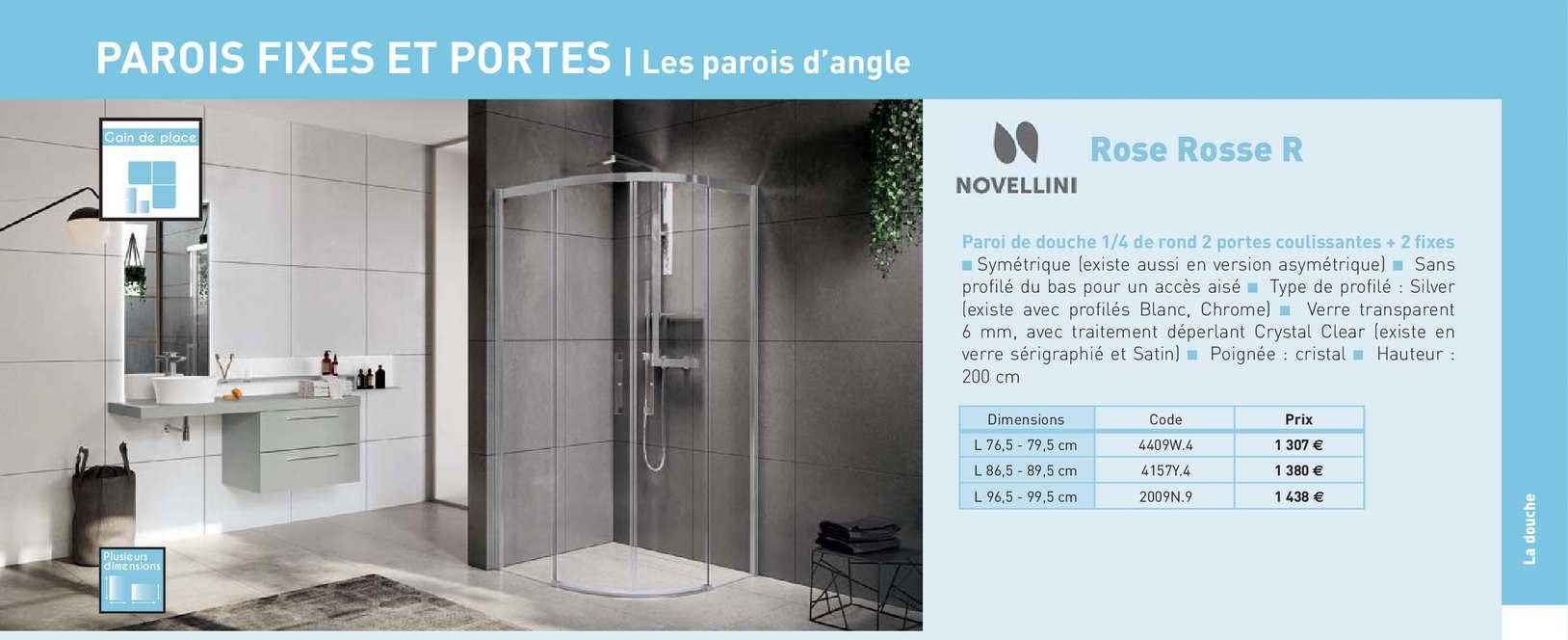 Paroi De Douche 1-4 De Rond 2 Portes Coulissantes + 2