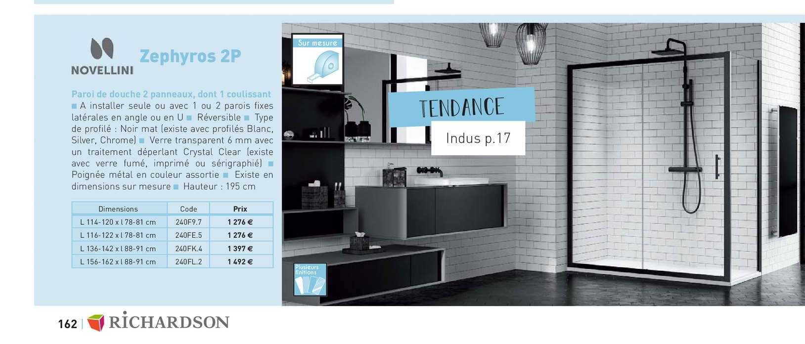 paroi de douche 2 panneaux, dont 1 coulissant