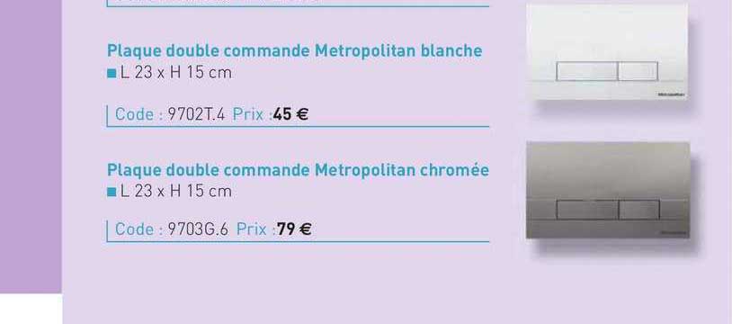 plaque double commande metropolitan blanche , plaque double commande metropolitan chromée