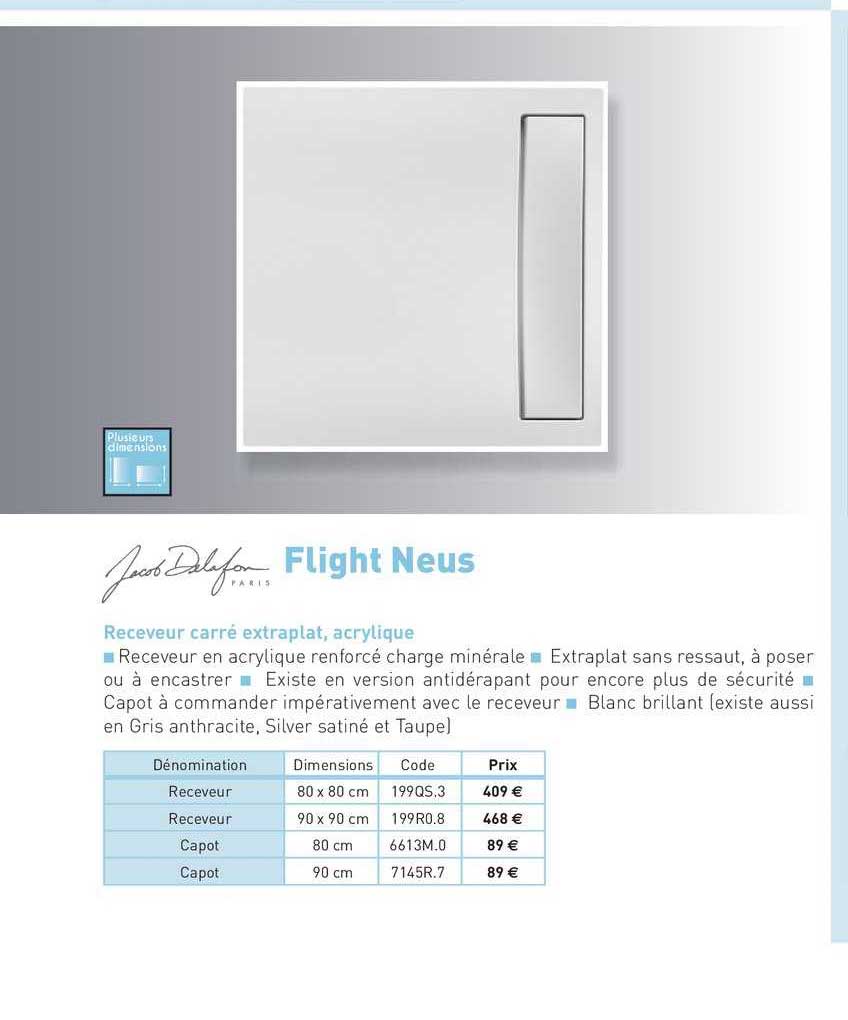 receveur carré extraplat, acrylique