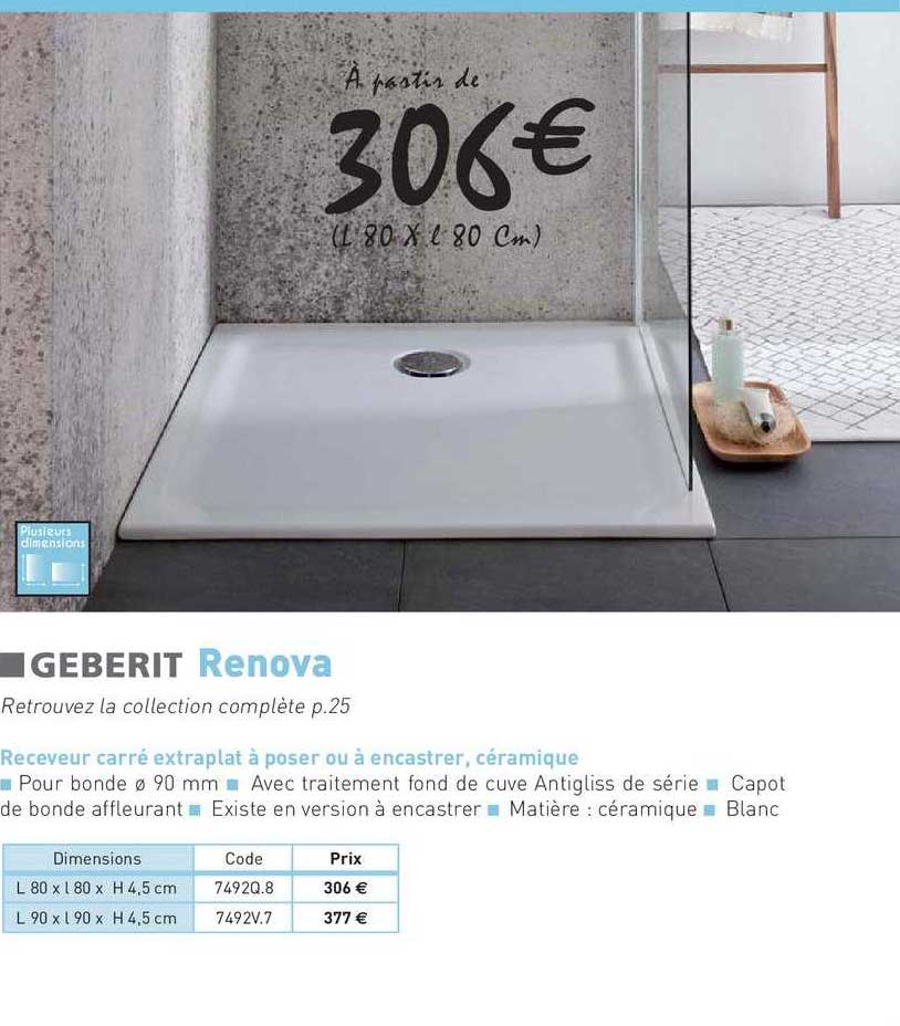 receveur carré extraplat à poser ou à encastrer, céramique