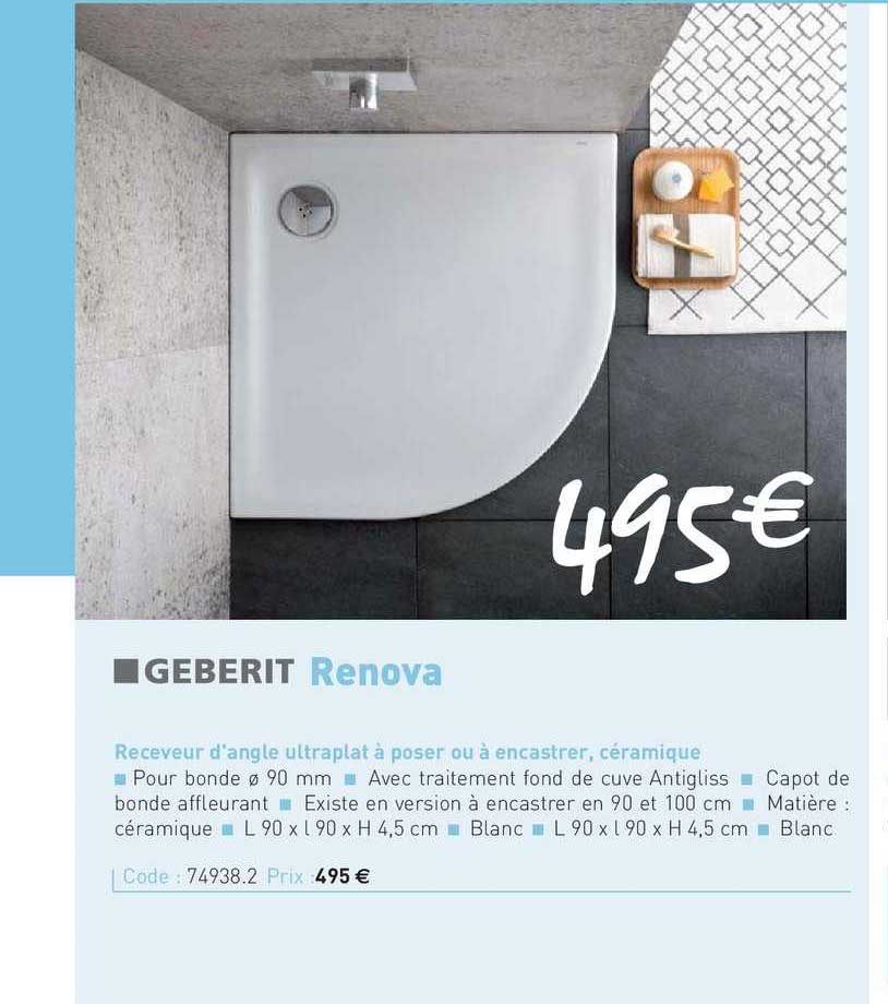 receveur d'angle ultraplat à poser ou à encastrer, céramique