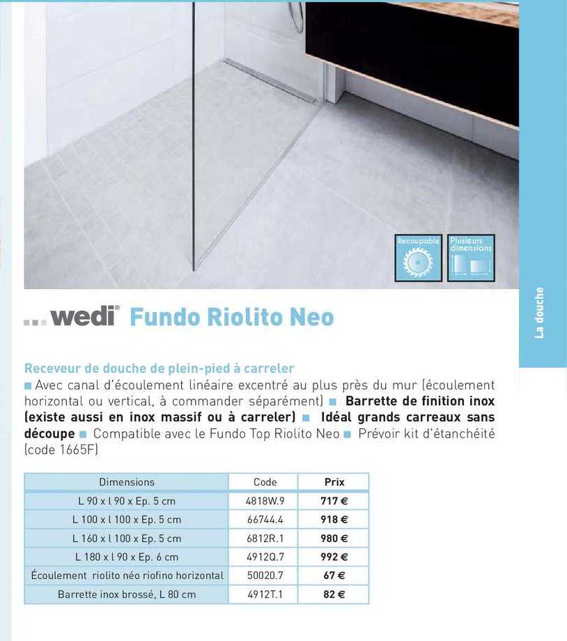 receveur de douche de plein-pied à carreler