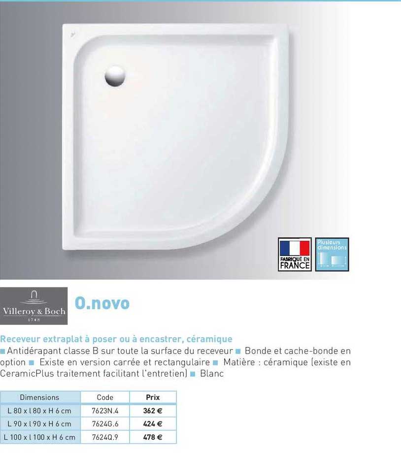 receveur extraplat à poser ou à encastrer, céramique