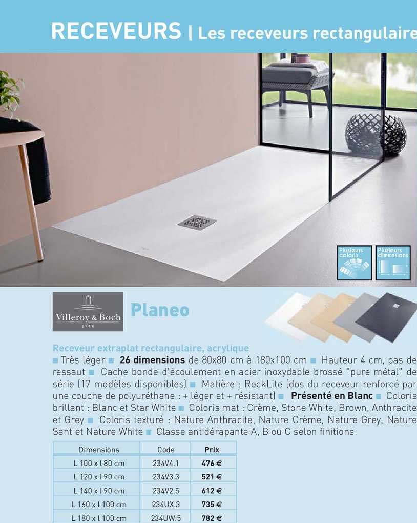 receveur extraplat rectangulaire, acrylique