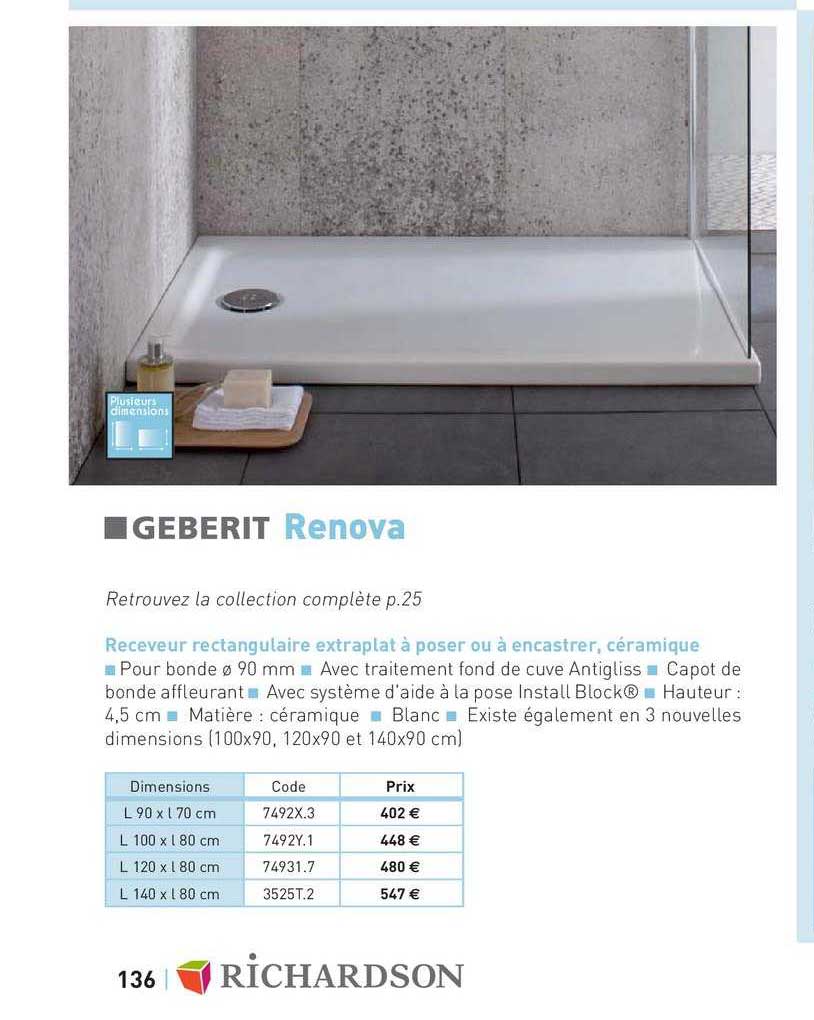 receveur rectangulaire extraplat à poser ou à encastrer, céramique