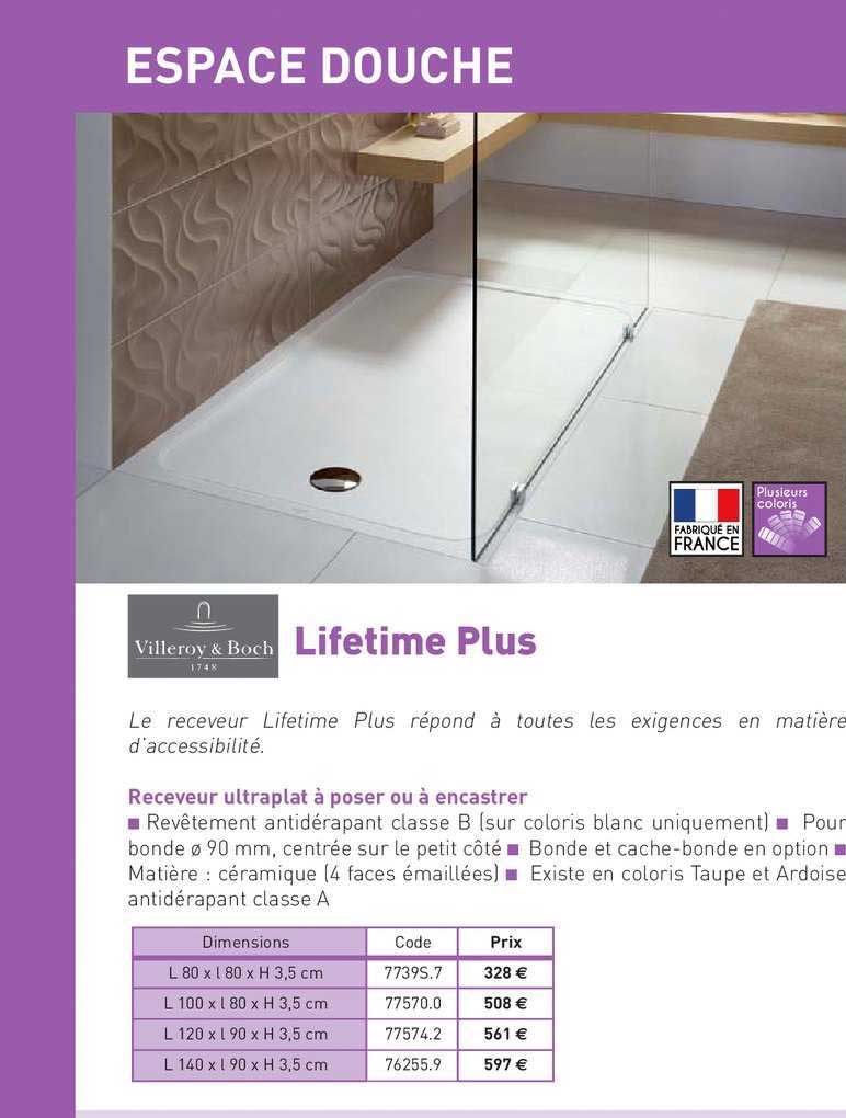 receveur ultraplat à poser ou à encastrer lifetime plus