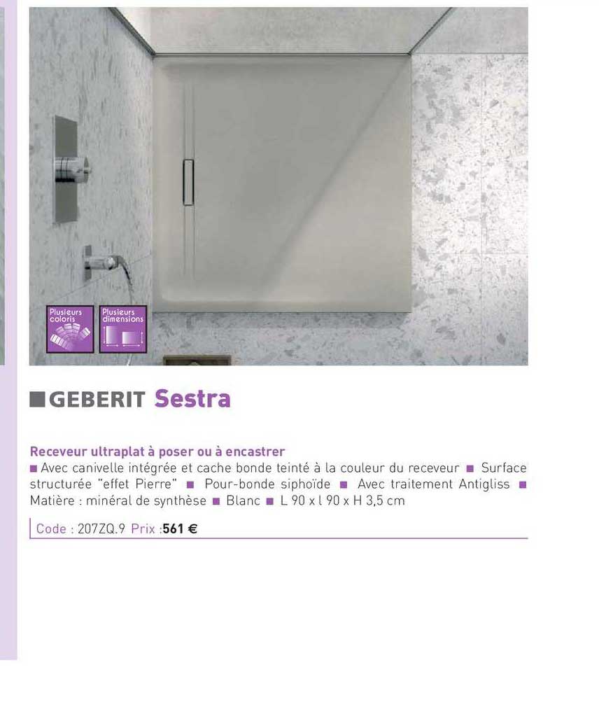 receveur ultraplat à poser ou à encastrer sestra