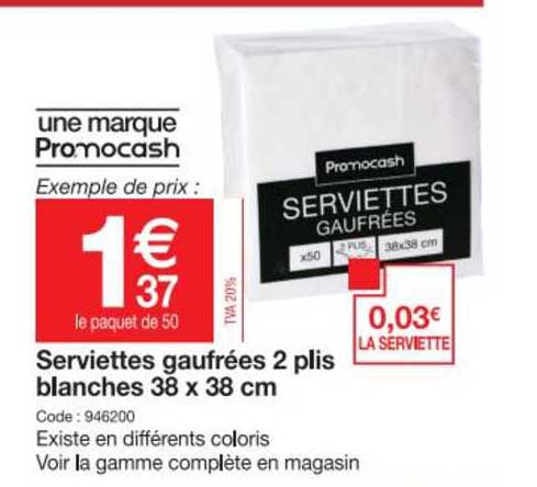 serviettes gaufrées 2 plis blanches 38 x 38 cm