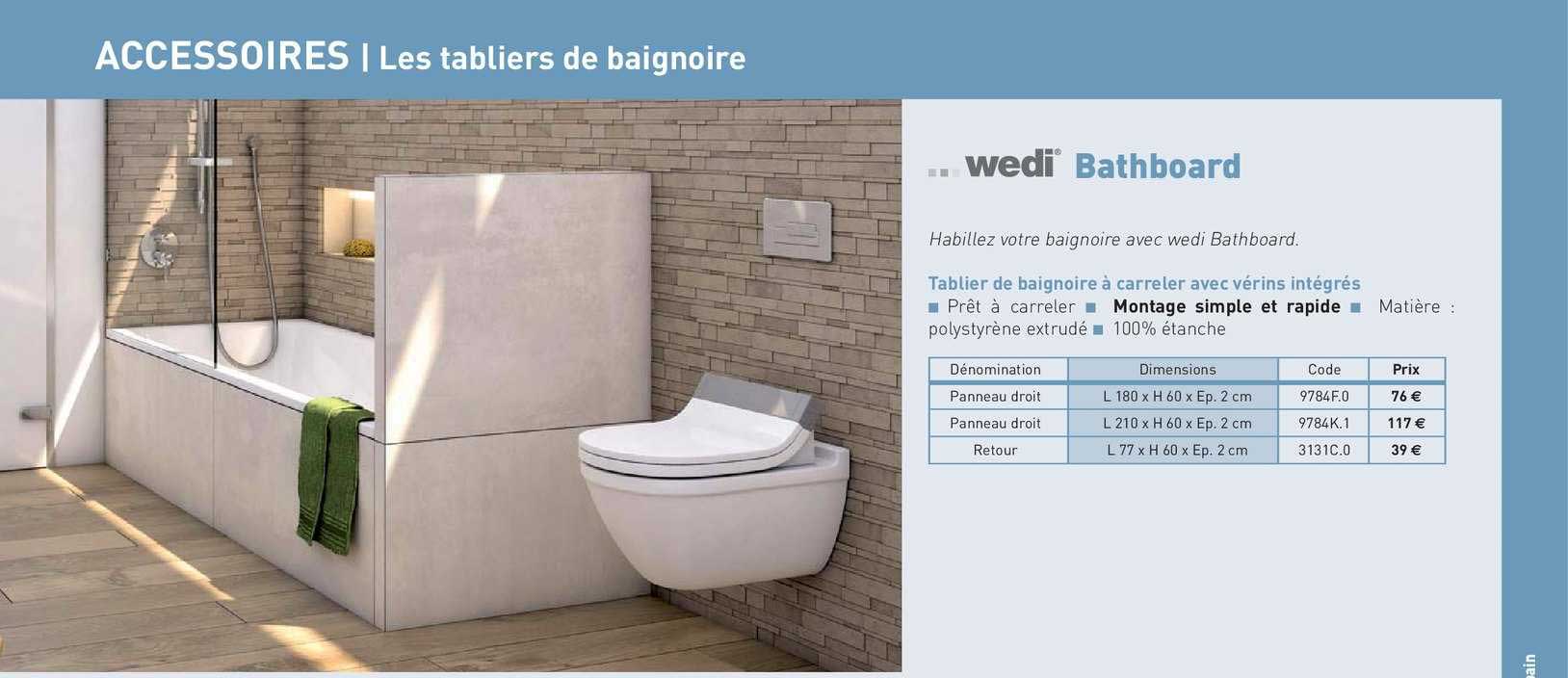 tablier de baignoire à carreler avec vérins intégrés