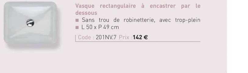vasque rectangulaire à encastrer par le dessous