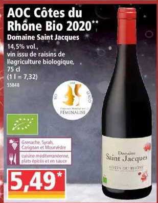 aoc côtes du rhône bio 2020 domaine saint jacques
