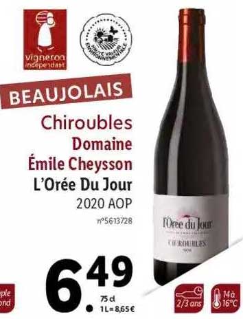 beaujolais chiroubles domaine émile cheysson l'orée du jour 2020 aop