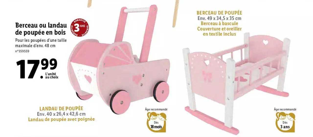 berceau ou landau de poupée en bois