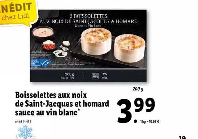 boissolettes aux noix de saint-jacques et homard sauce eau vin blanc