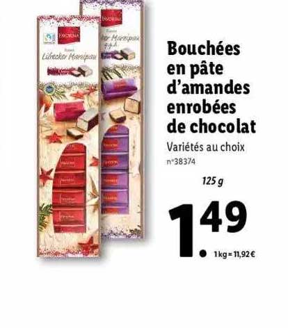 bouchées en pâte d'amandes enrobées de chocolat