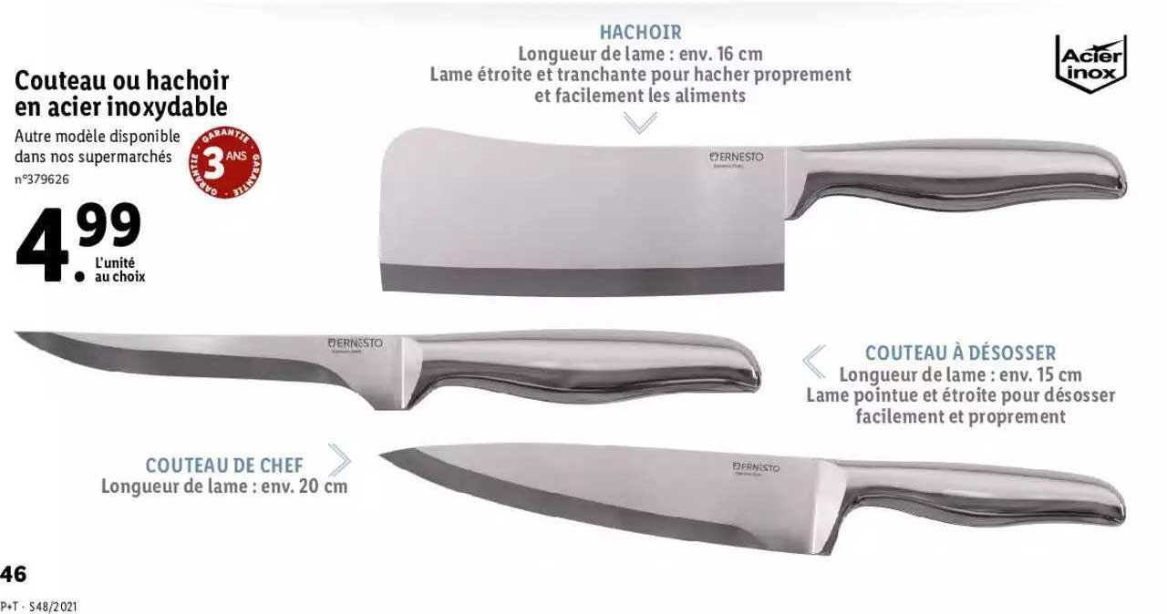 couteau ou hachoir en acier inoxydable