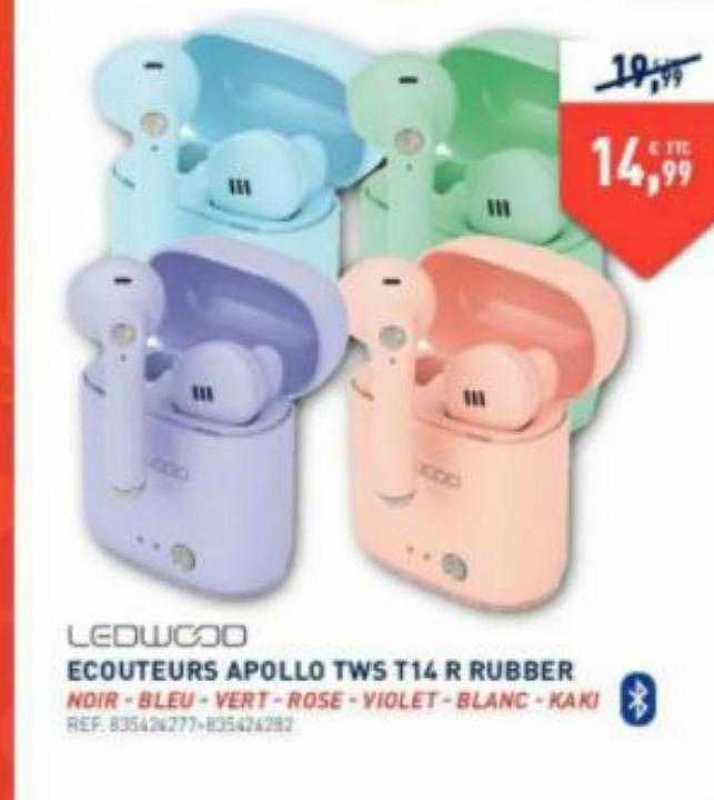 écouteurs apollo tws t14 rubber ledwood