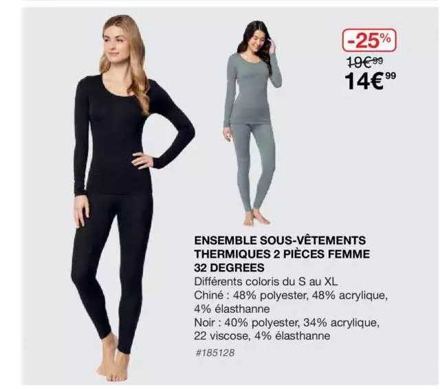 ensemble sous-vêtements thermiques 2 pièces femme 32 dégrées