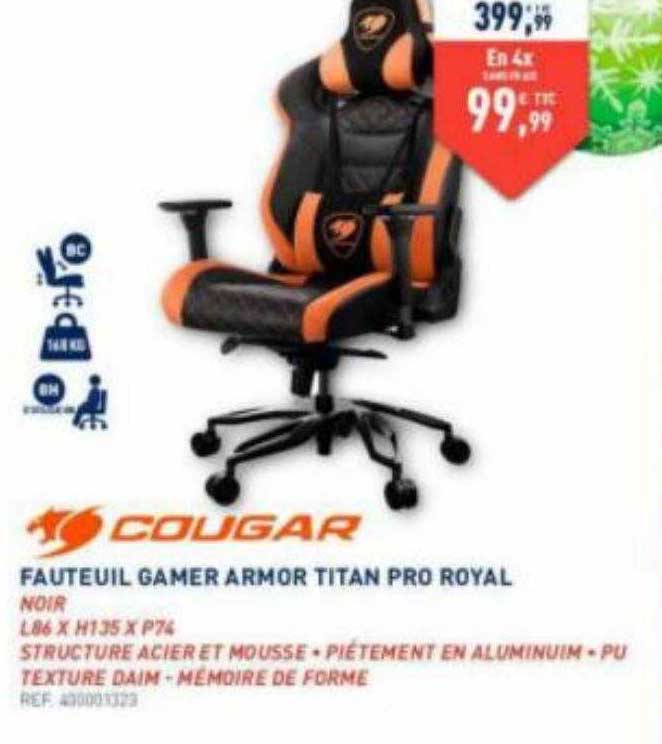 fauteuil gamer armor titan pro royal cougar