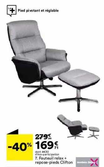 fauteuil relax + repose-pieds clifton modern living