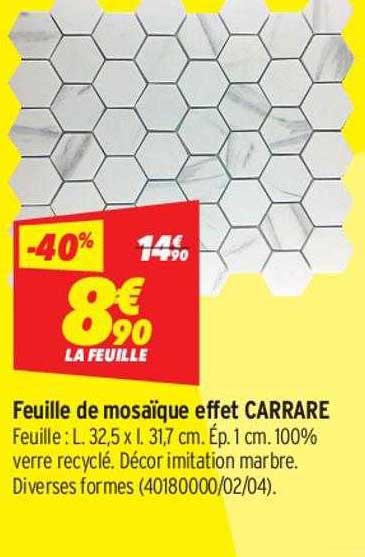 feuille de mosaïque effet carrare