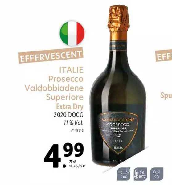 Italie Prosecco Valdobbiadene Superior Extra Dry 2020 Docg