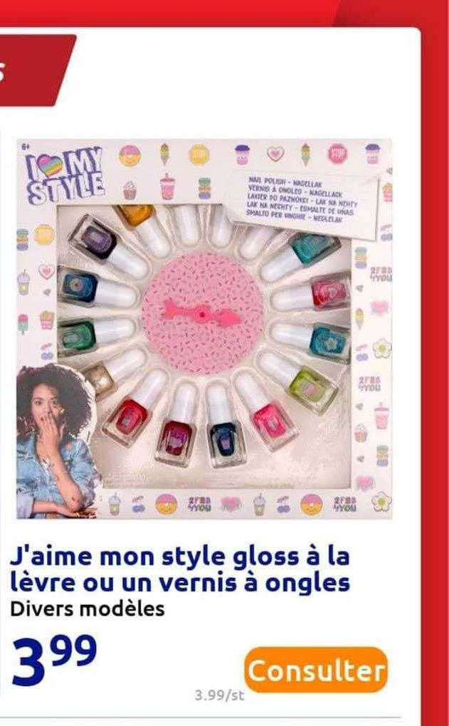 j'aime mon style gloss à la lèvre ou un vernis à ongles
