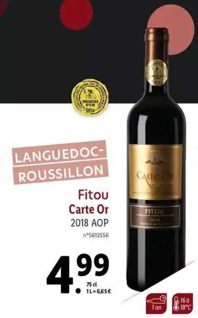languedoc-roussillon fitou carte or 2018 aop