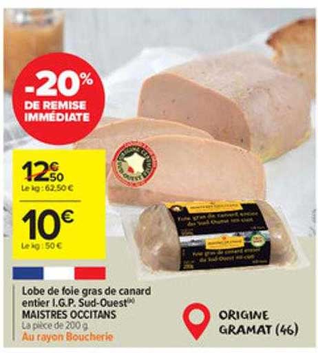 lobe de foie gras de canard entier i.g.p. sud-ouest maistres occitans