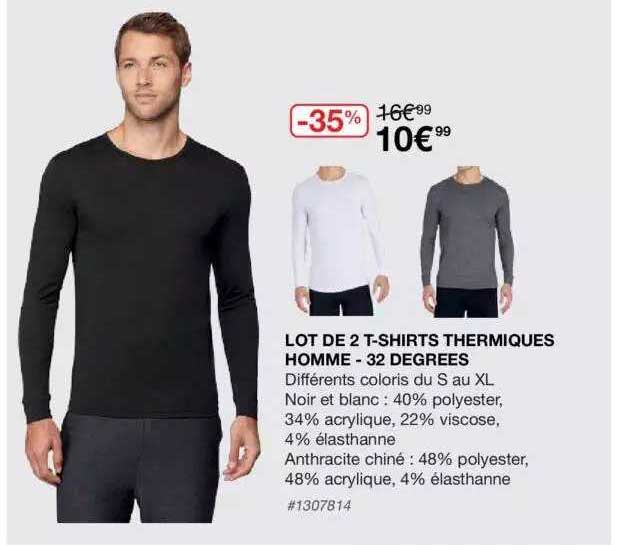 lot de 2 t-shirts thermiques homme - 32 dégrées