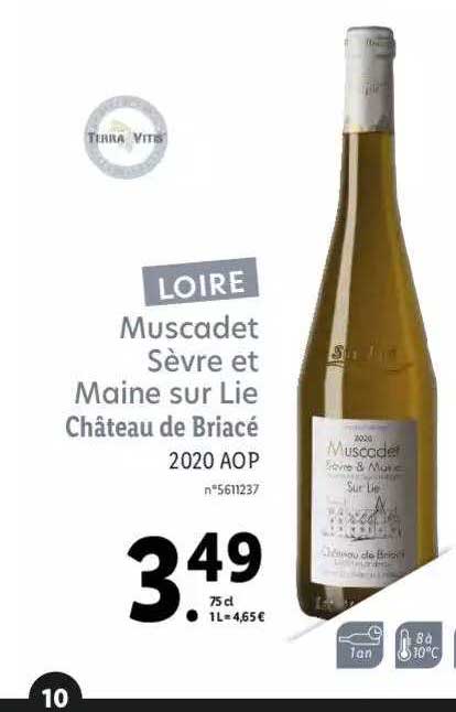 muscadet sèvre et maine sur lie château de briacé 2020 aop