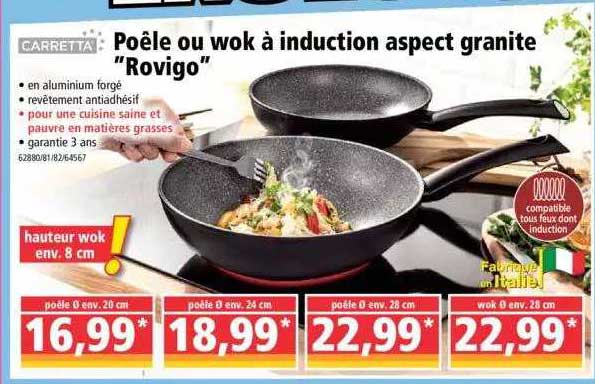 poêle ou wok à induction aspect granite "rovigo" carretta
