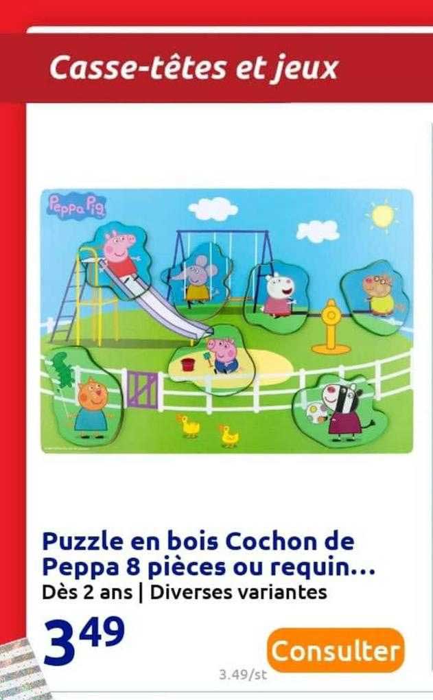 puzzle en bois cochon de peppa 8 pièces ou requin...