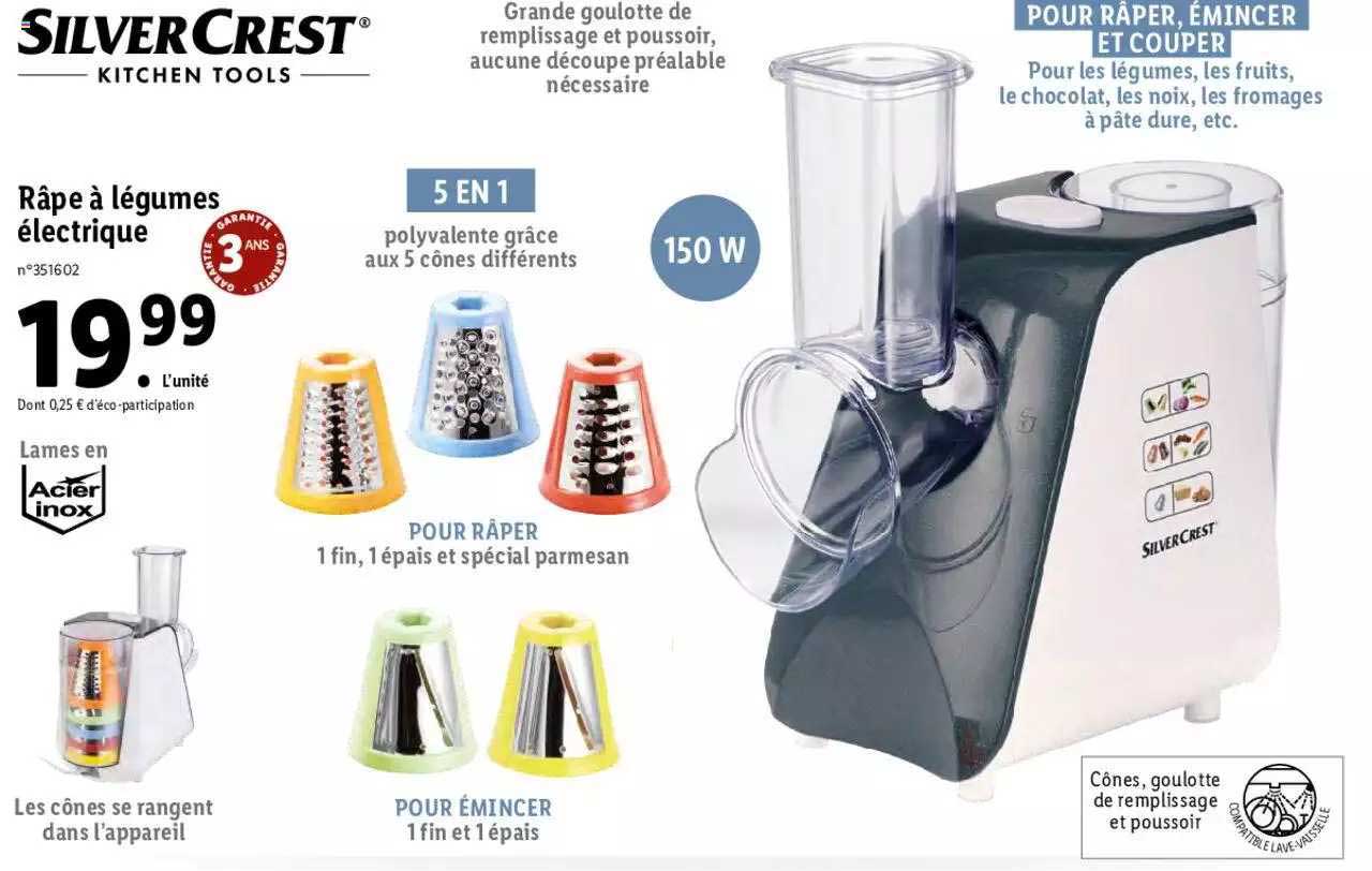 râpe à légumes électrique silver crest