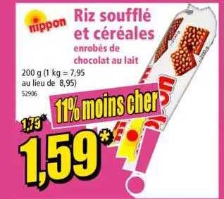 riz soufflé et céréales enrobés de chocolat au lait nippon