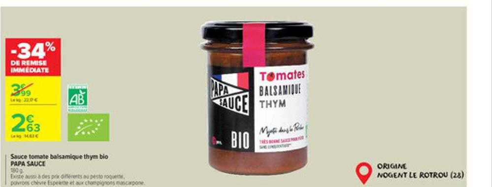 sauce tomate balsamique thym bio papa sauce