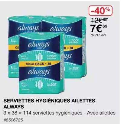 serviettes hygiéniques ailettes always